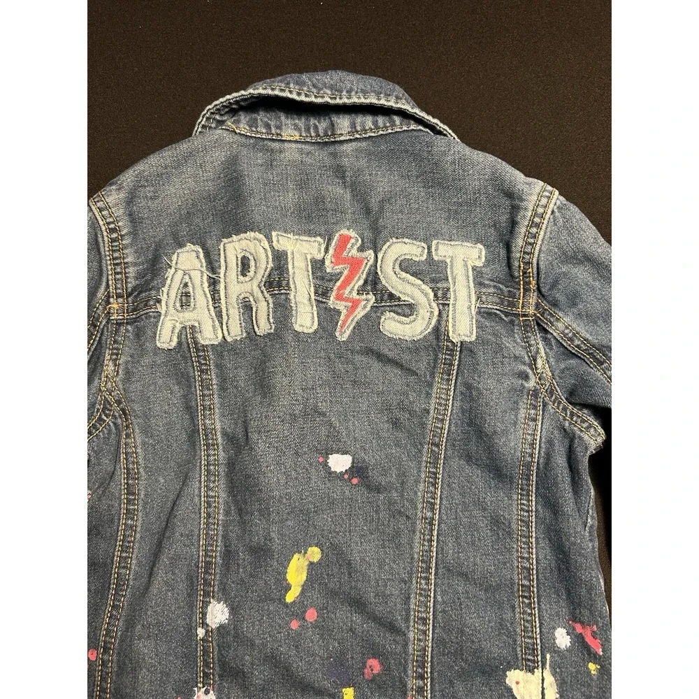 Gap Kids Girls Denim Jacket Paint Splatter Artist Distressed Blue Size M 8/9